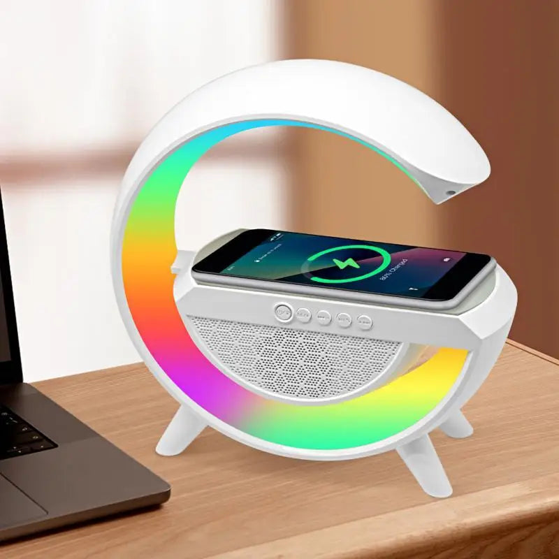 Carregador Luminaria e Caixa de Som , Carregagor Sem Fio 3 em 1 Alarme Luz RGB FASHION BOX