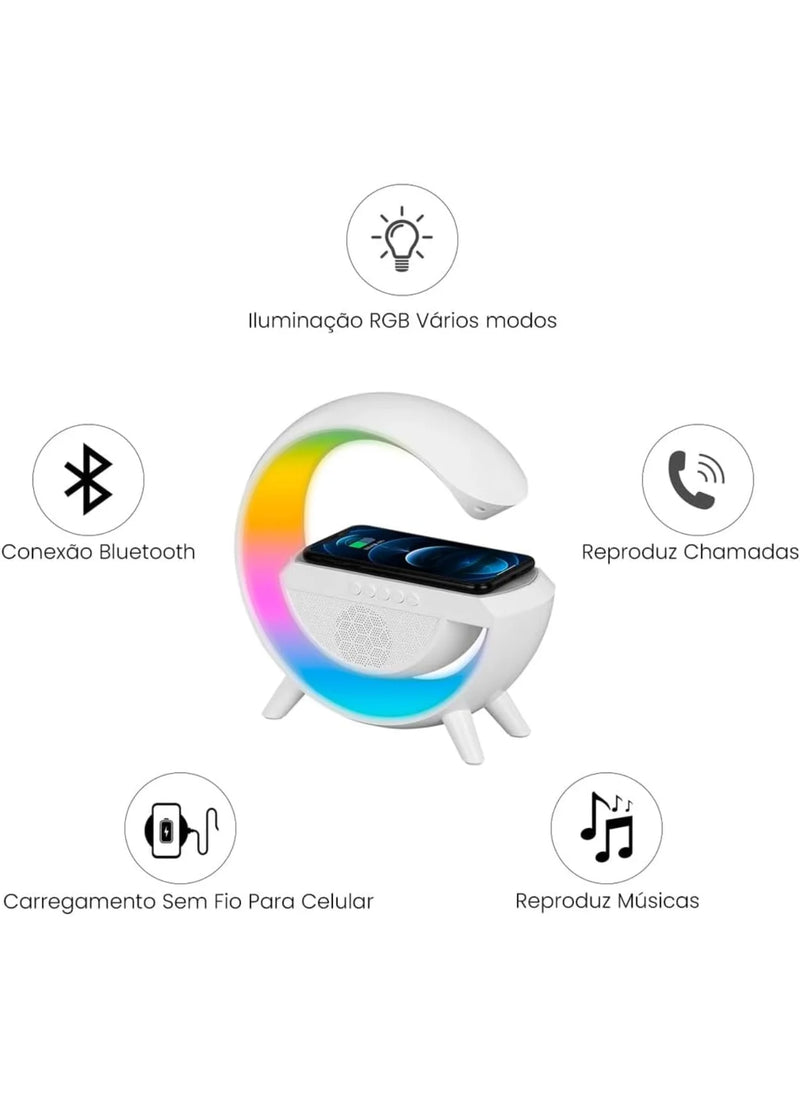 Carregador Luminaria e Caixa de Som , Carregagor Sem Fio 3 em 1 Alarme Luz RGB FASHION BOX