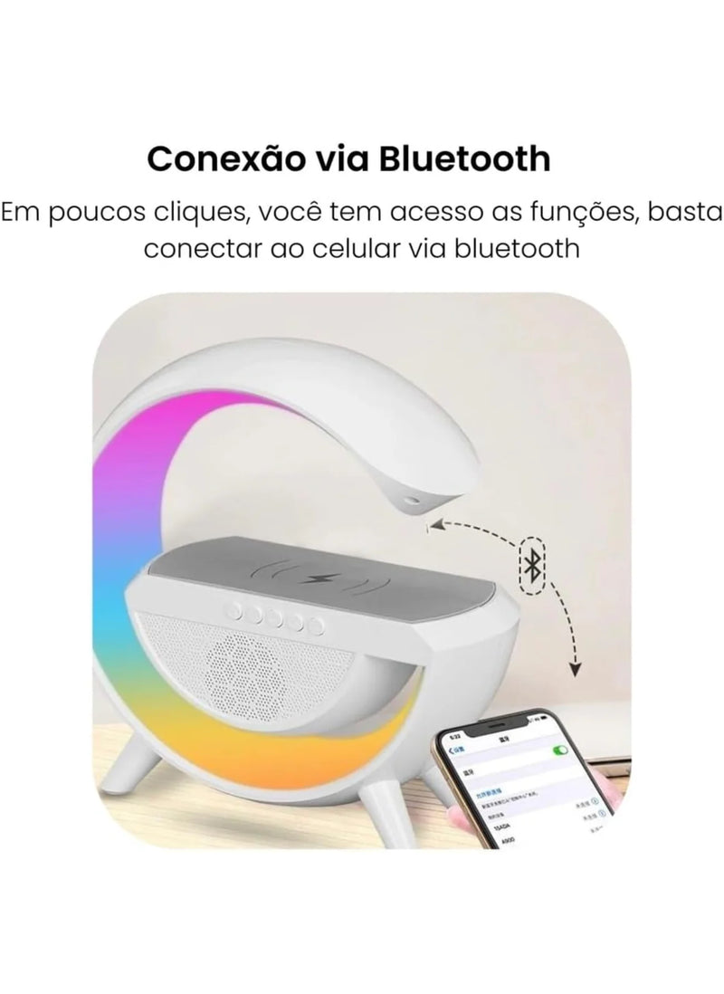 Carregador Luminaria e Caixa de Som , Carregagor Sem Fio 3 em 1 Alarme Luz RGB FASHION BOX