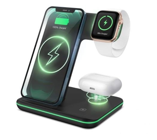 Carregador Celular de Indução Iphone, Android, Relógio, Airpods Smart Hub 3 em 1