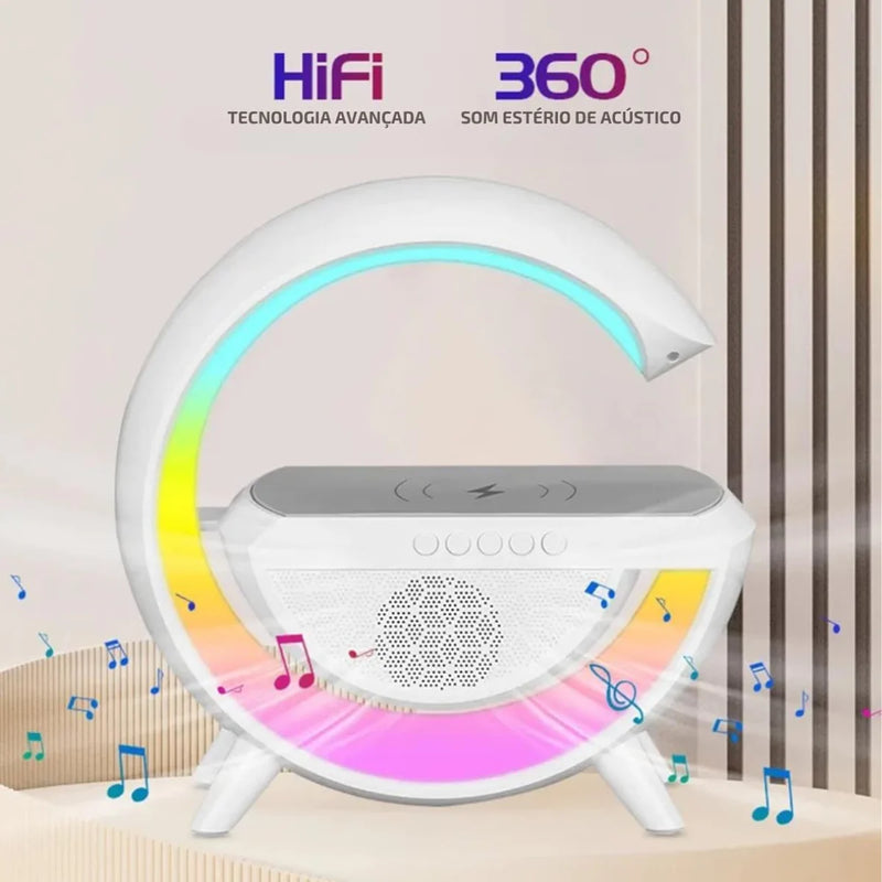 Carregador Luminaria e Caixa de Som , Carregagor Sem Fio 3 em 1 Alarme Luz RGB FASHION BOX